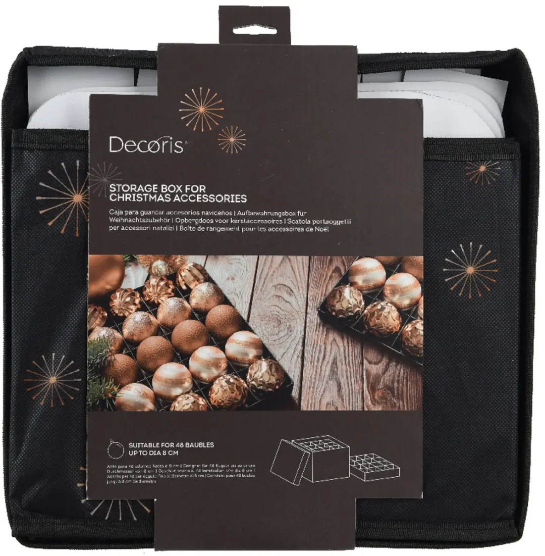 Decoris Kerstballen Opbergbox 40L - 34x34x20cm - Zwart