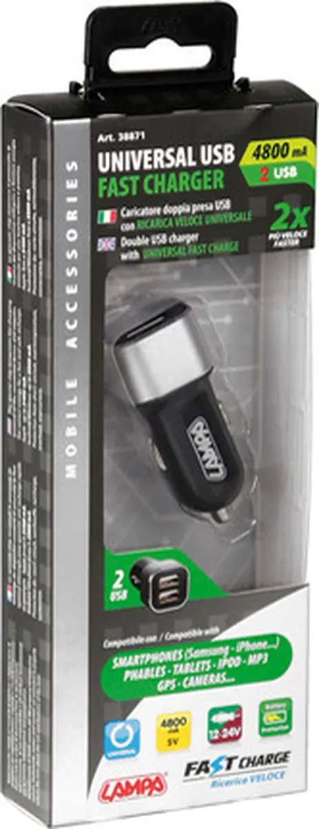 Lampa 38871 Oplader 120W - 2x USB - Zwart