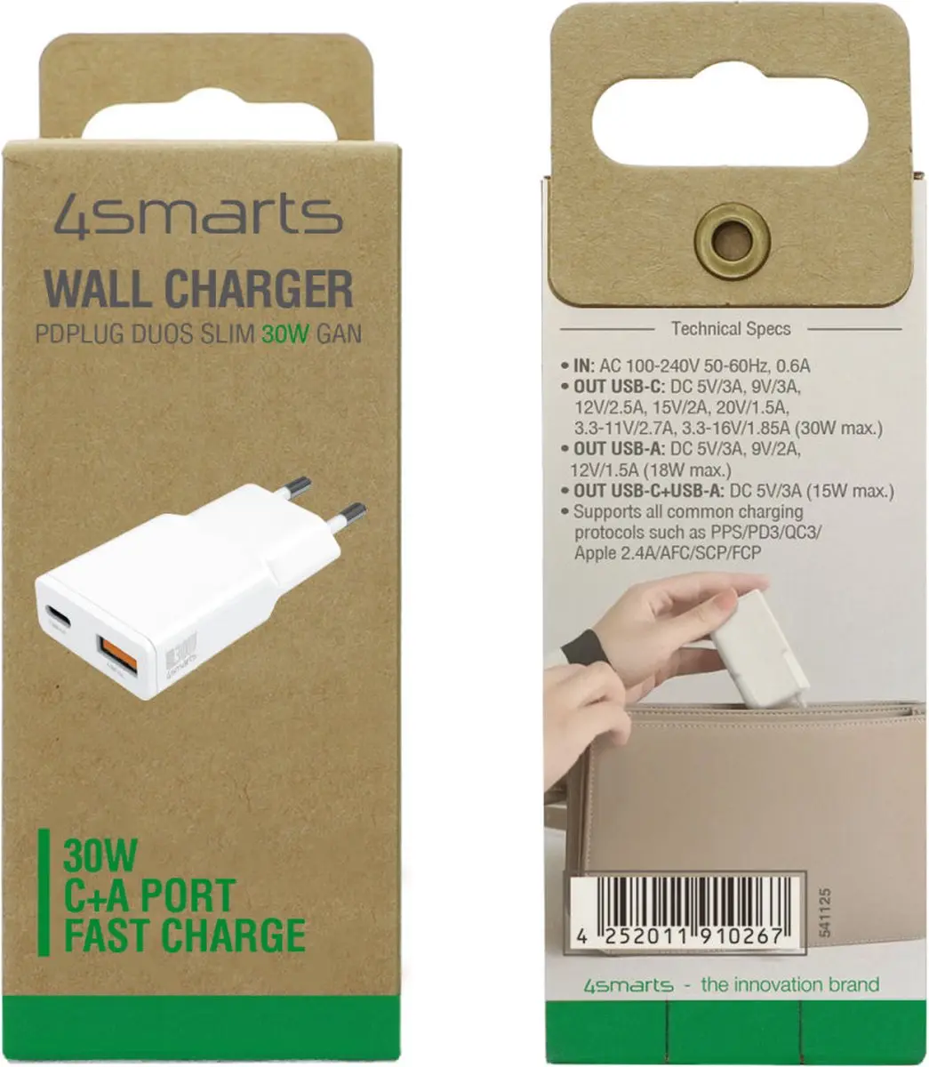 4Smarts PDPlug Duos Slim Wit 30W - Smartphone/Tablet