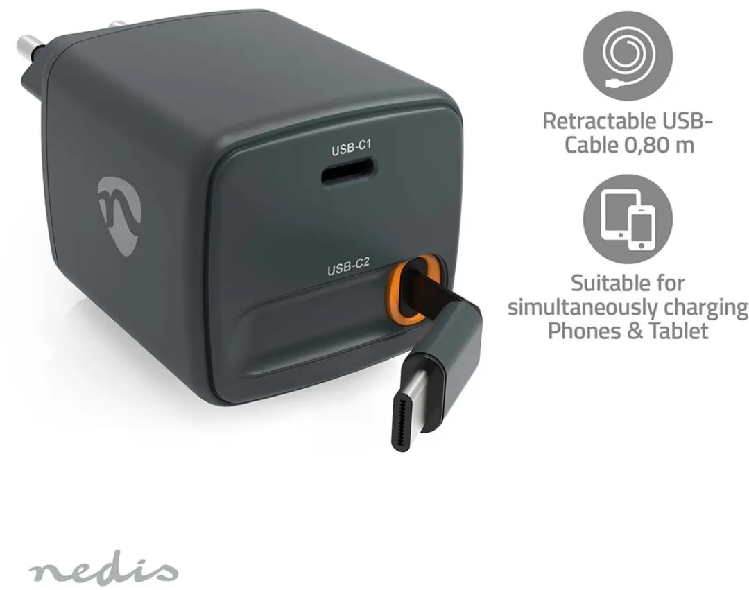 Nedis WCHARC30WBK USB-C Oplader 30W - Zwart