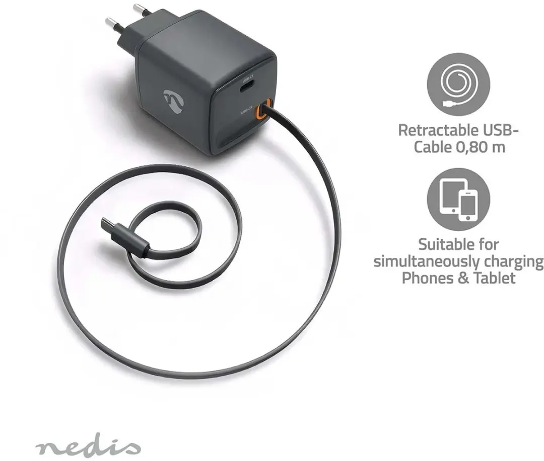Nedis WCHARC30WBK USB-C Oplader 30W - Zwart