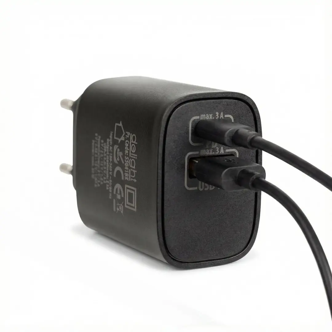 Delight Oplaadblok 55041BK - USB-A + USB-C 20W - Zwart