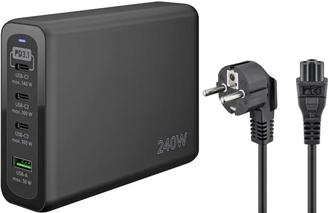 Goobay USB-C PD GaN Multipoort Snellader 240W - Zwart