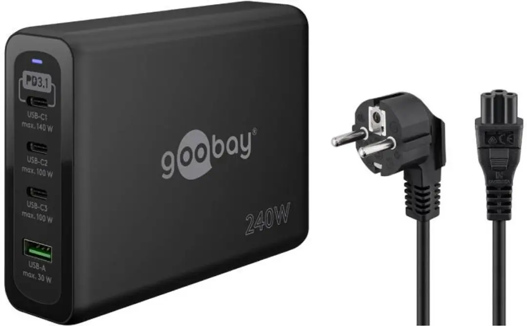 Goobay USB-C PD GaN Multipoort Snellader 240W - Zwart