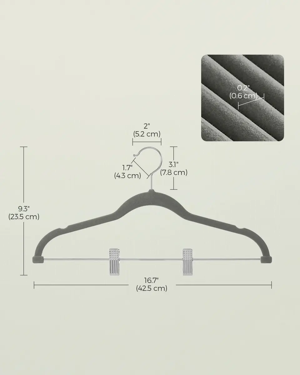 Songmics Kledinghangers Fluweel - 20 Stuks - Grijs