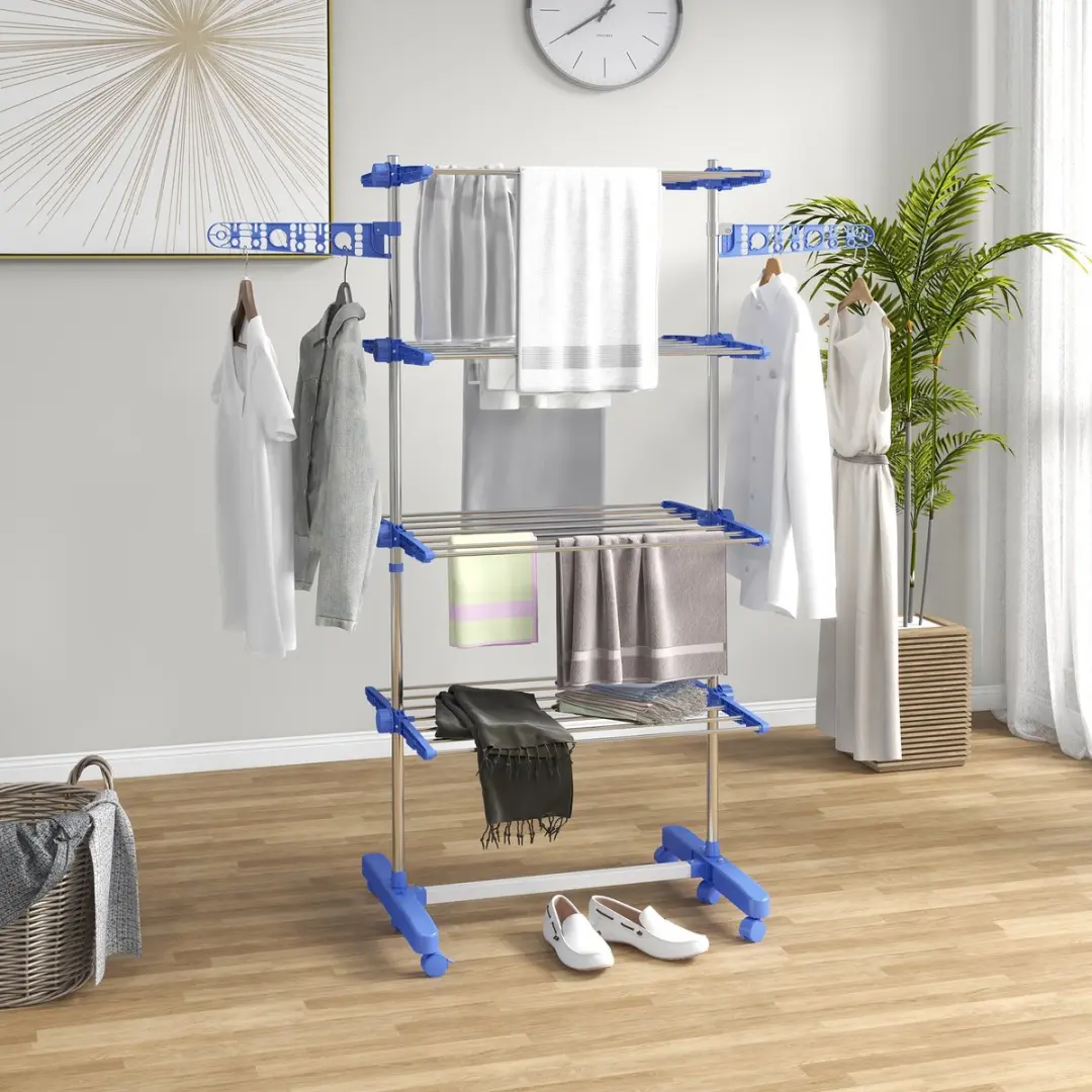 Homcom Edelstalen Wäscheständer - 142x55x172cm - Blauw