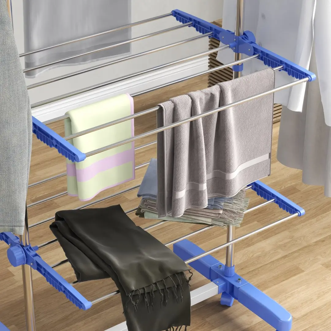 Homcom Edelstalen Wäscheständer - 142x55x172cm - Blauw