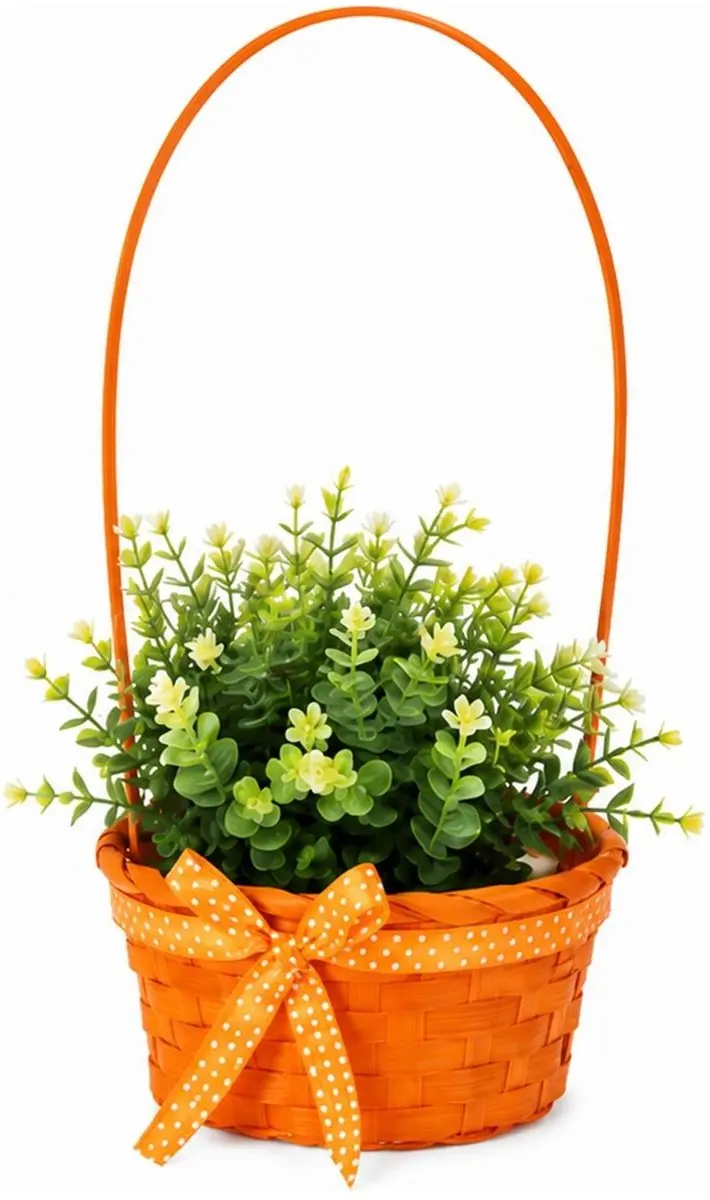 Excellent Houseware Rieten Mandje Oranje 21x39cm