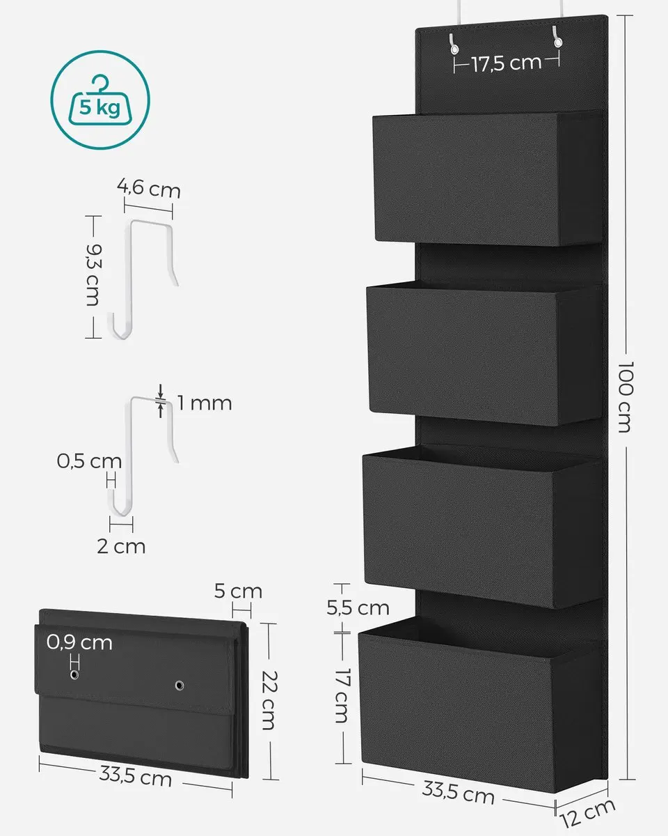 Songmics Hangrek 4 Vakken - Zwart