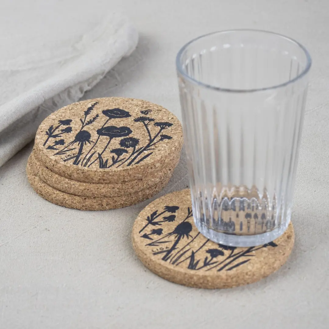 Liga Kurk Onderzetter Wilde Bloemen Set - 4 Stuks