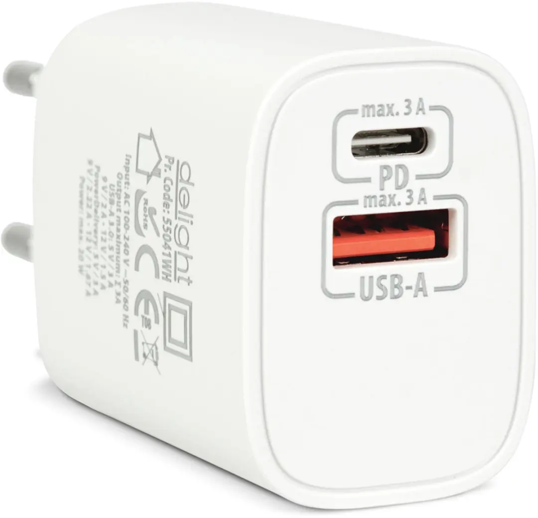 Delight Oplaadblok 20W USB-A + USB-C PD