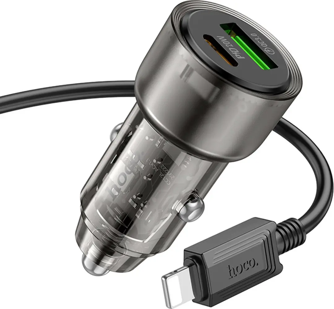 Hoco Z52 Autolader USB-C naar Lightning 38W - Zwart - afbeelding 6 van 6