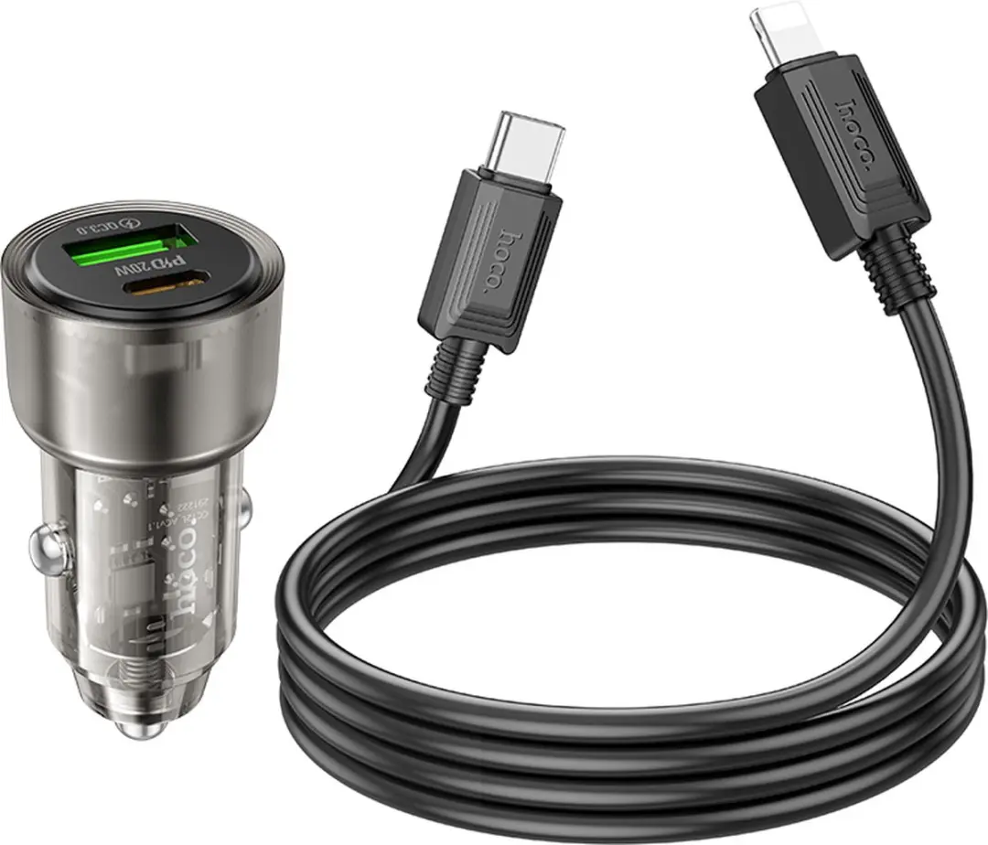 Hoco Z52 Autolader USB-C naar Lightning 38W - Zwart