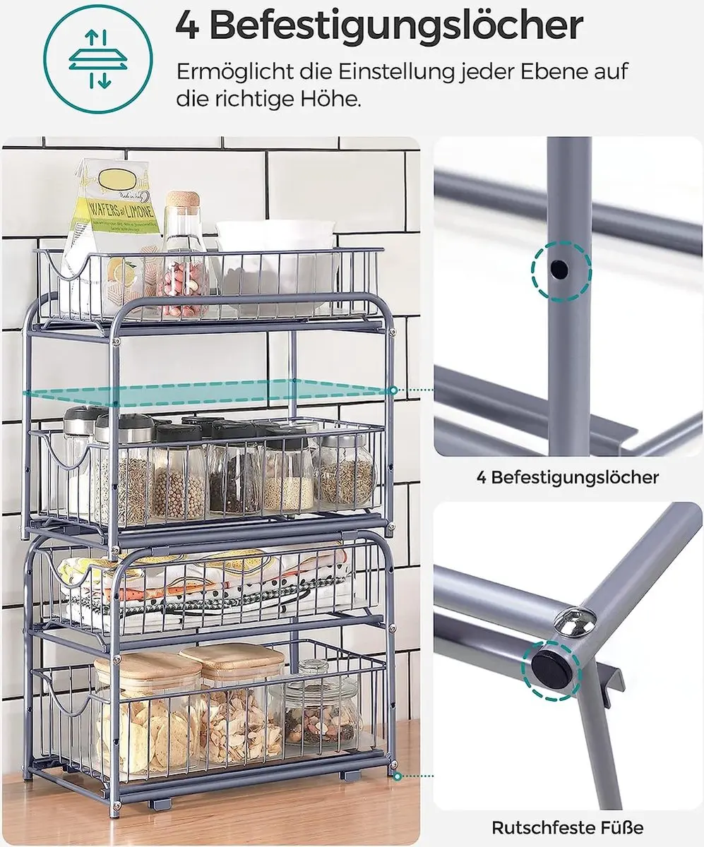 Songmics KCS017E01 Keukenorganizer 2 Uittrekbare Laden - Zilver
