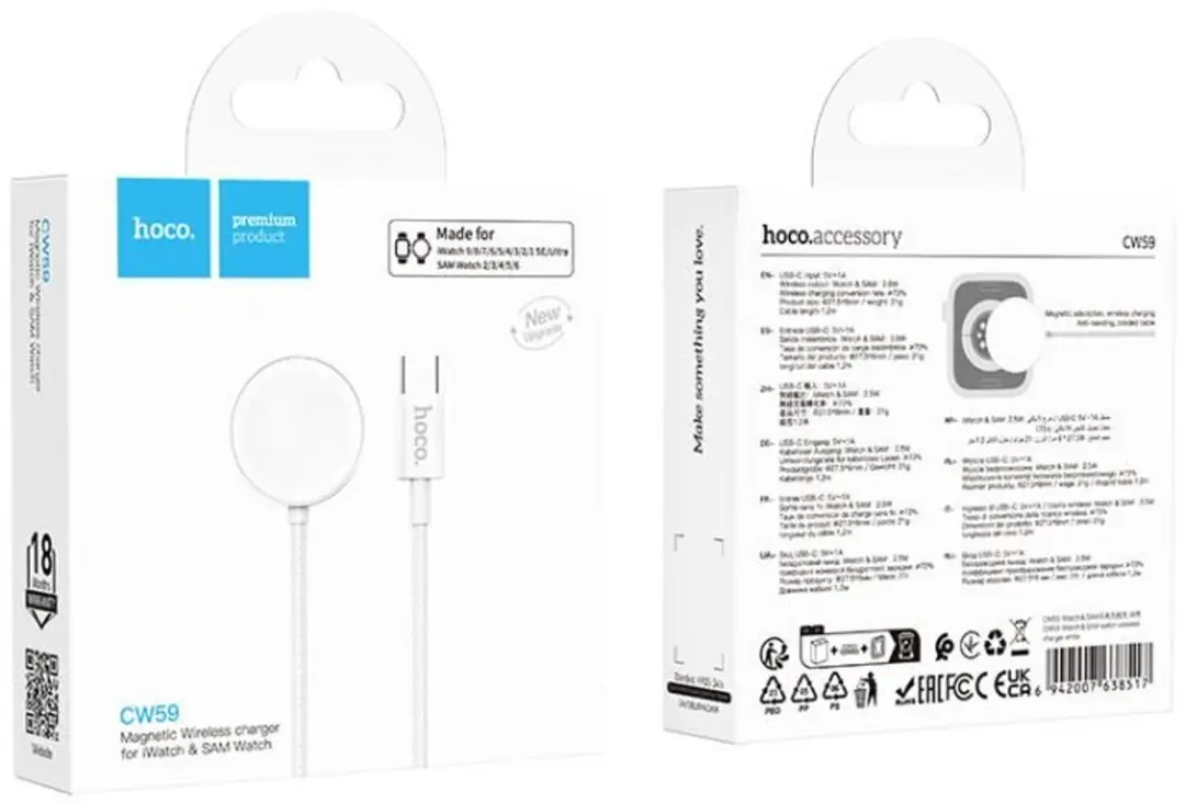 Hoco CW59 Magnetische Smartwatch Lader - Wit