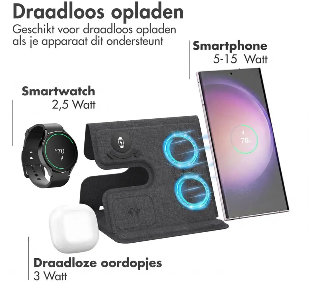 Imoshion SH00072284 3-in-1 Draadloos Oplader 15W - Grijs