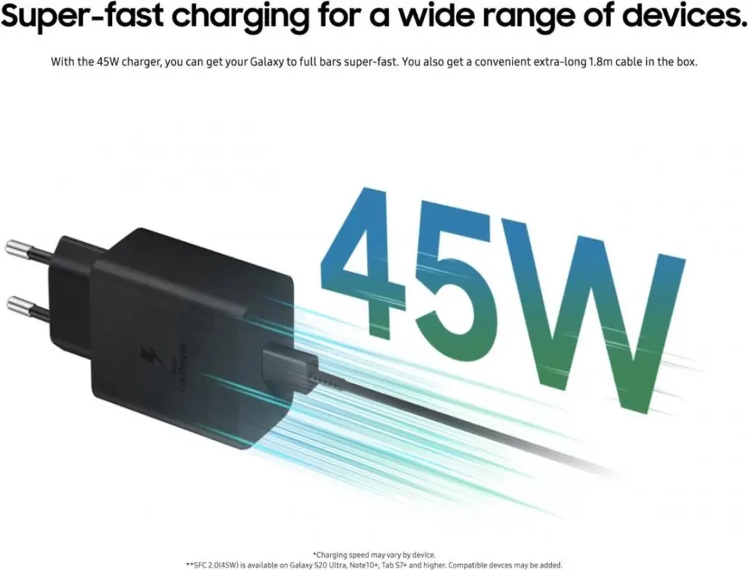 Samsung 45W Power Adapter EP-T4510XBE - USB-C kabel 1.8m - Zwart