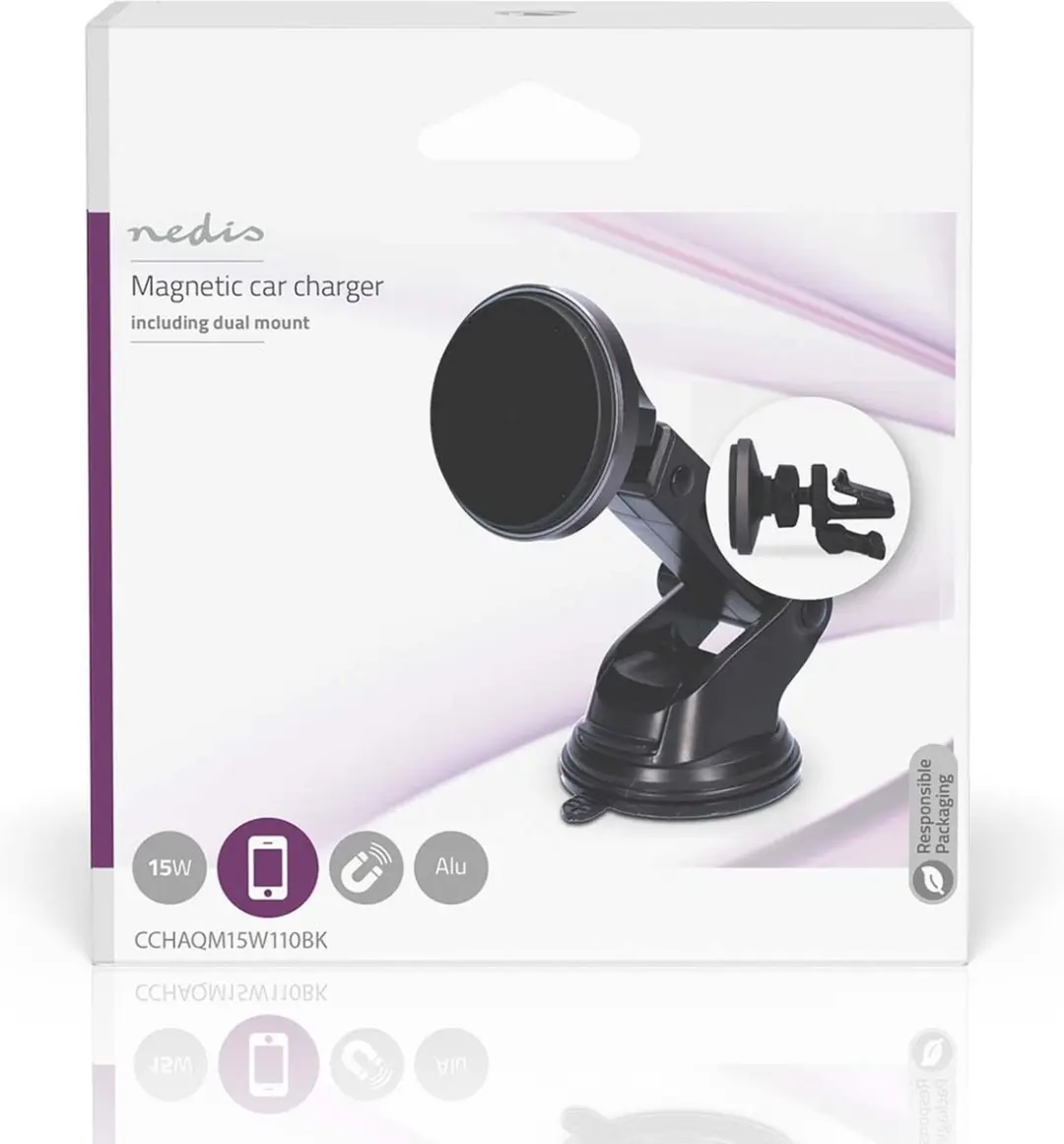 Nedis CCHAQM15W110BK Draadloze Autolader 10W - USB-C - Zwart
