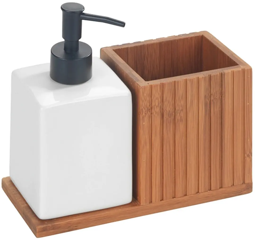 Wenko Afwasmiddel Dispenser met Borstelhouder 500ml - Hout