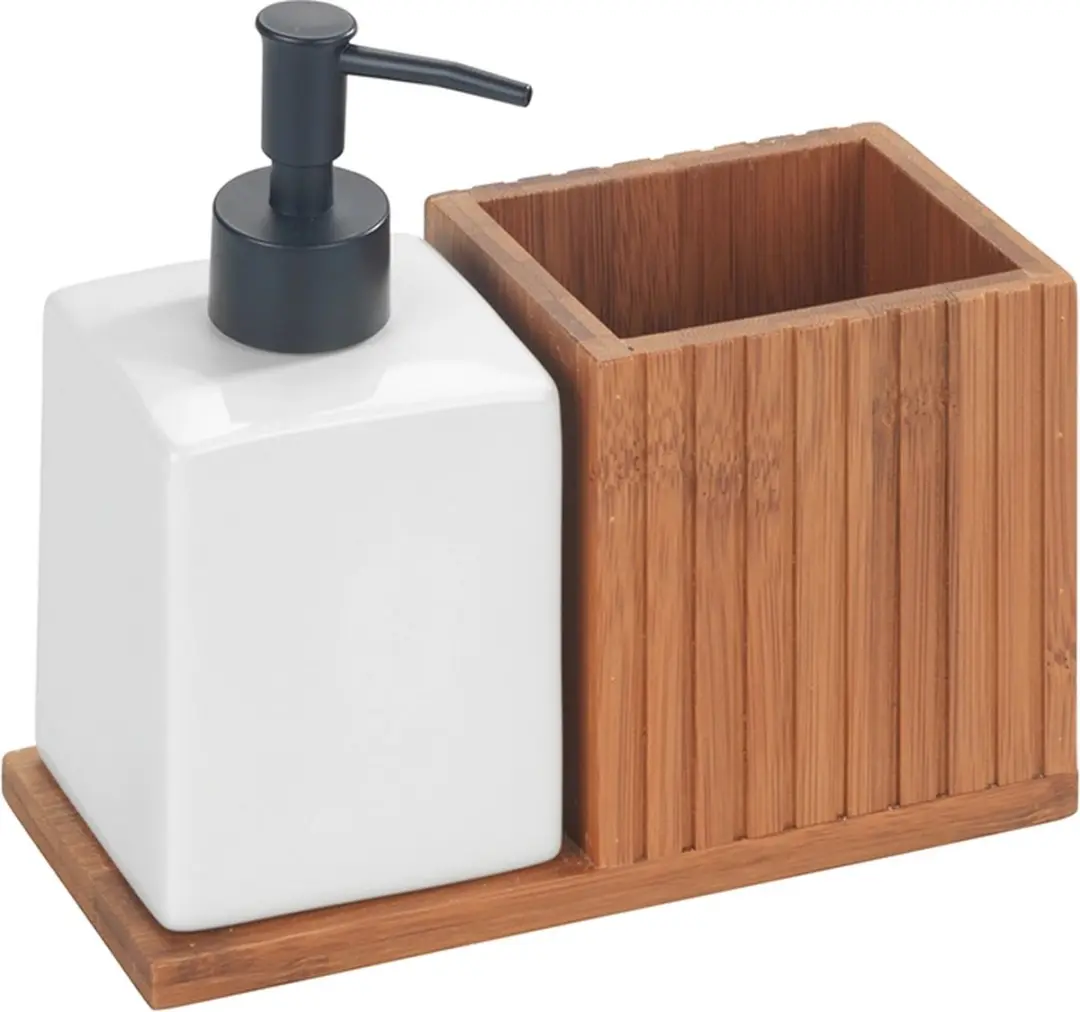Wenko Afwasmiddel Dispenser met Borstelhouder 500ml - Hout - afbeelding 6 van 6