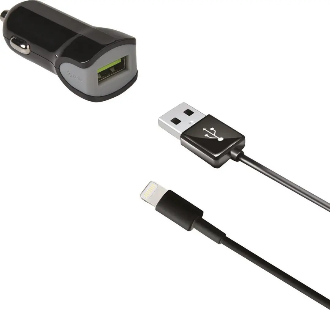 Celly CCUSBLIGHT USB-A Autolader & Lightning Kabel 2.4A - Zwart