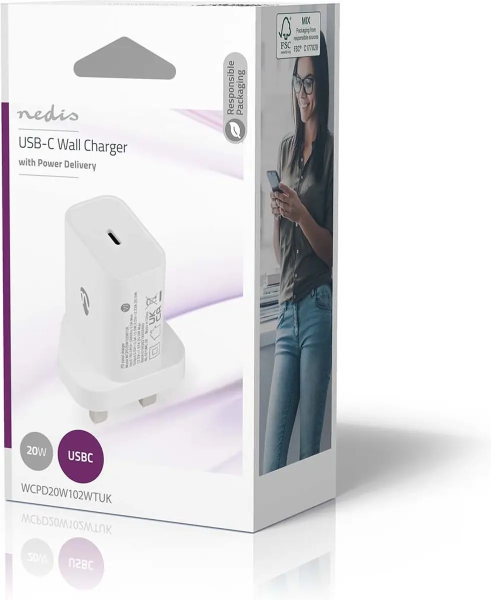 Nedis WCPD20W102WTUK Oplader 20W USB-C - Wit