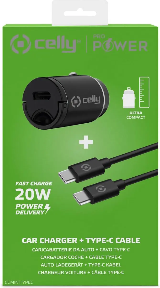 Celly CCMINITYPEC Autolader USB-C - 20W - 1m - Zwart - afbeelding 6 van 6