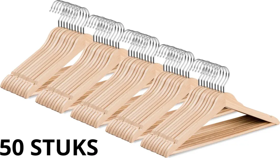 Wicotex Houten Kledinghanger Set 50 Stuks - Naturel