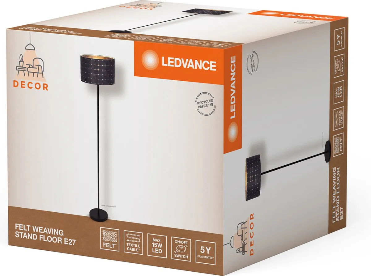 LEDVANCE Decor Felt Weaving Vloerlamp E27 - 156cm - Donkergrijs