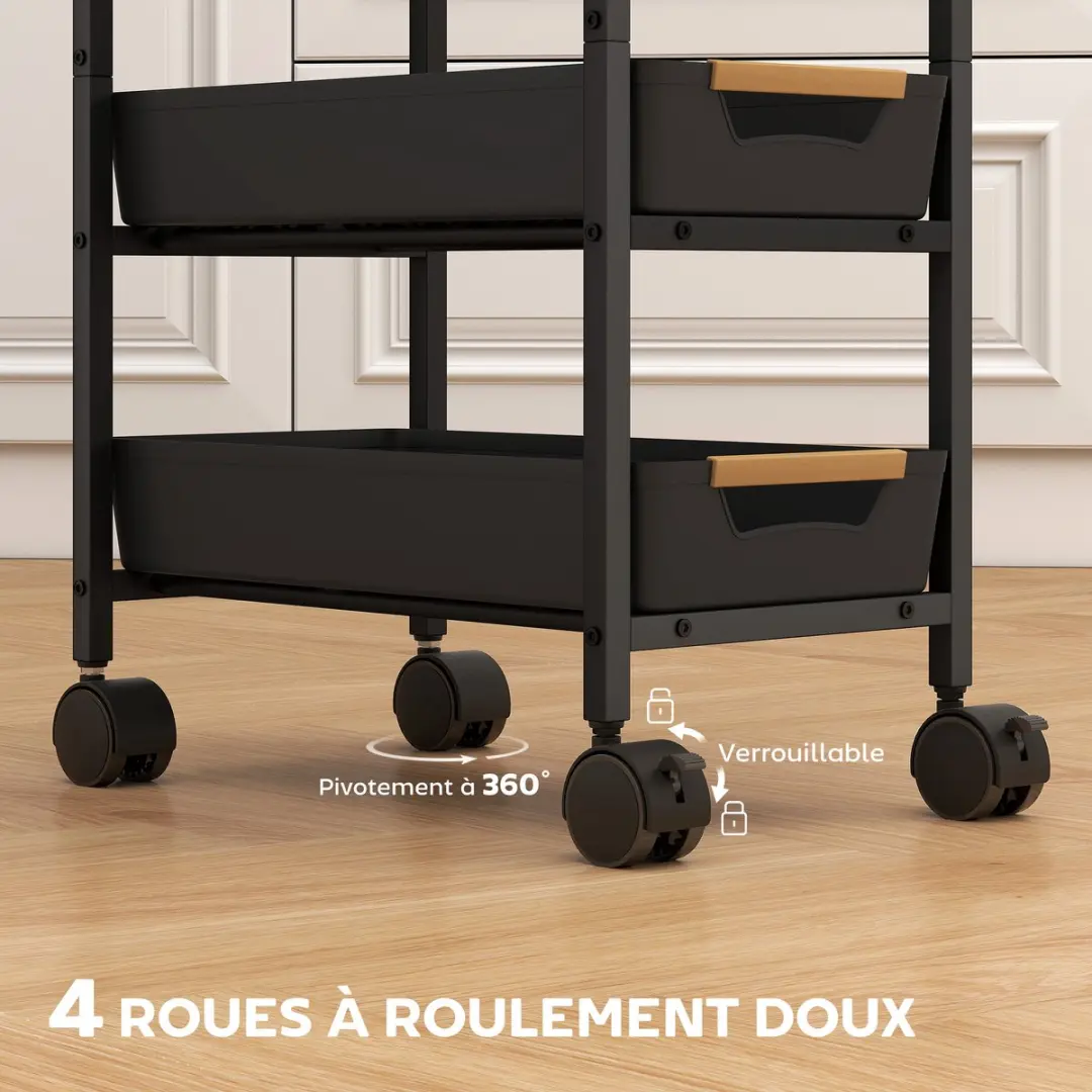 Homcom Keukenwagen 801-392V00BK - 39,5x24x82cm - Zwart