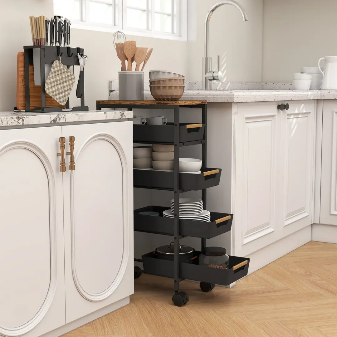 Homcom Keukenwagen 801-392V00BK - 39,5x24x82cm - Zwart