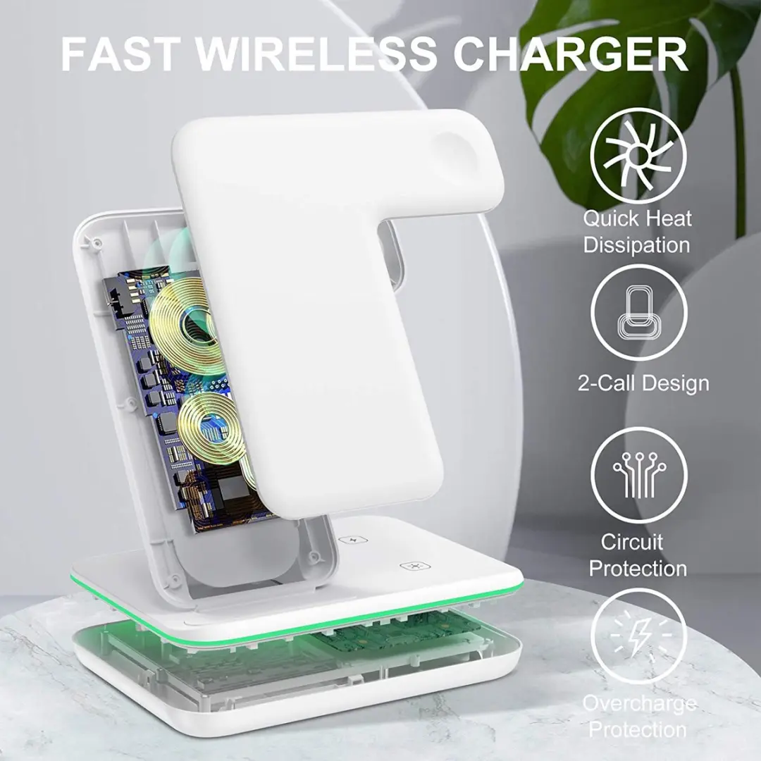 NÖRDIC QI-502 Draadloos Oplaadstation 3-in-1 - 15W - Wit
