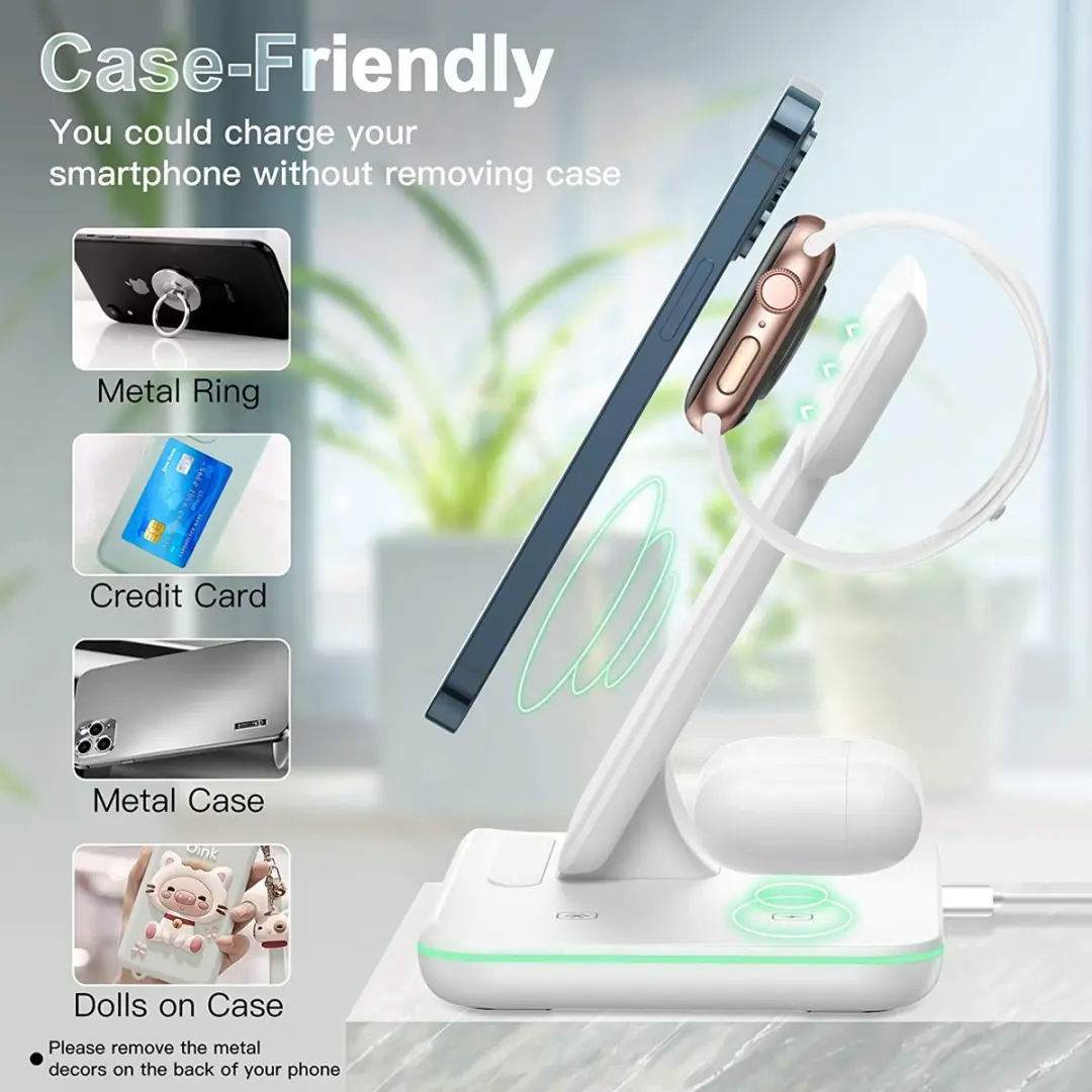 NÖRDIC QI-502 Draadloos Oplaadstation 3-in-1 - 15W - Wit