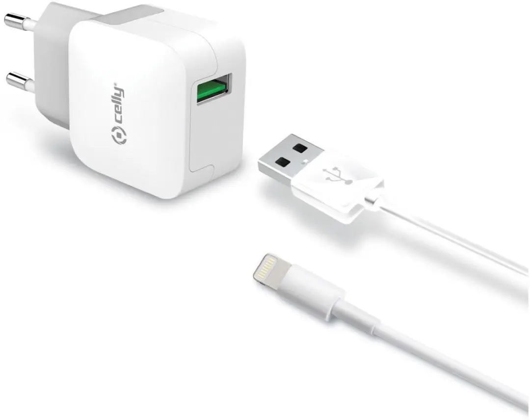 Celly TCUSBLIGHT USB-A Thuislader - 12W - 1m Lightning Kabel - Wit