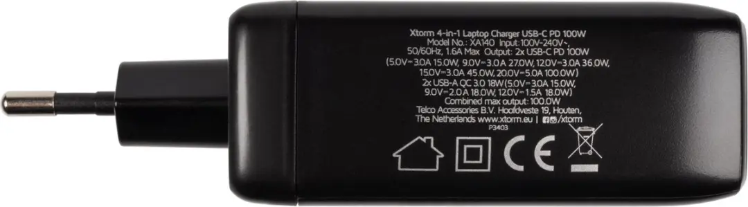 Xtorm XA140 USB-C Power Delivery Oplader 100W - 4x USB - Zwart