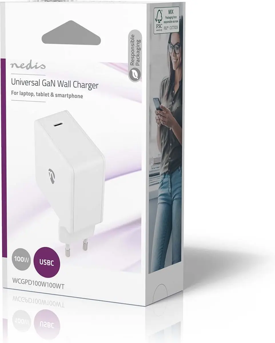Nedis WCGPD100W100WT Oplader 100W - USB-C - Wit