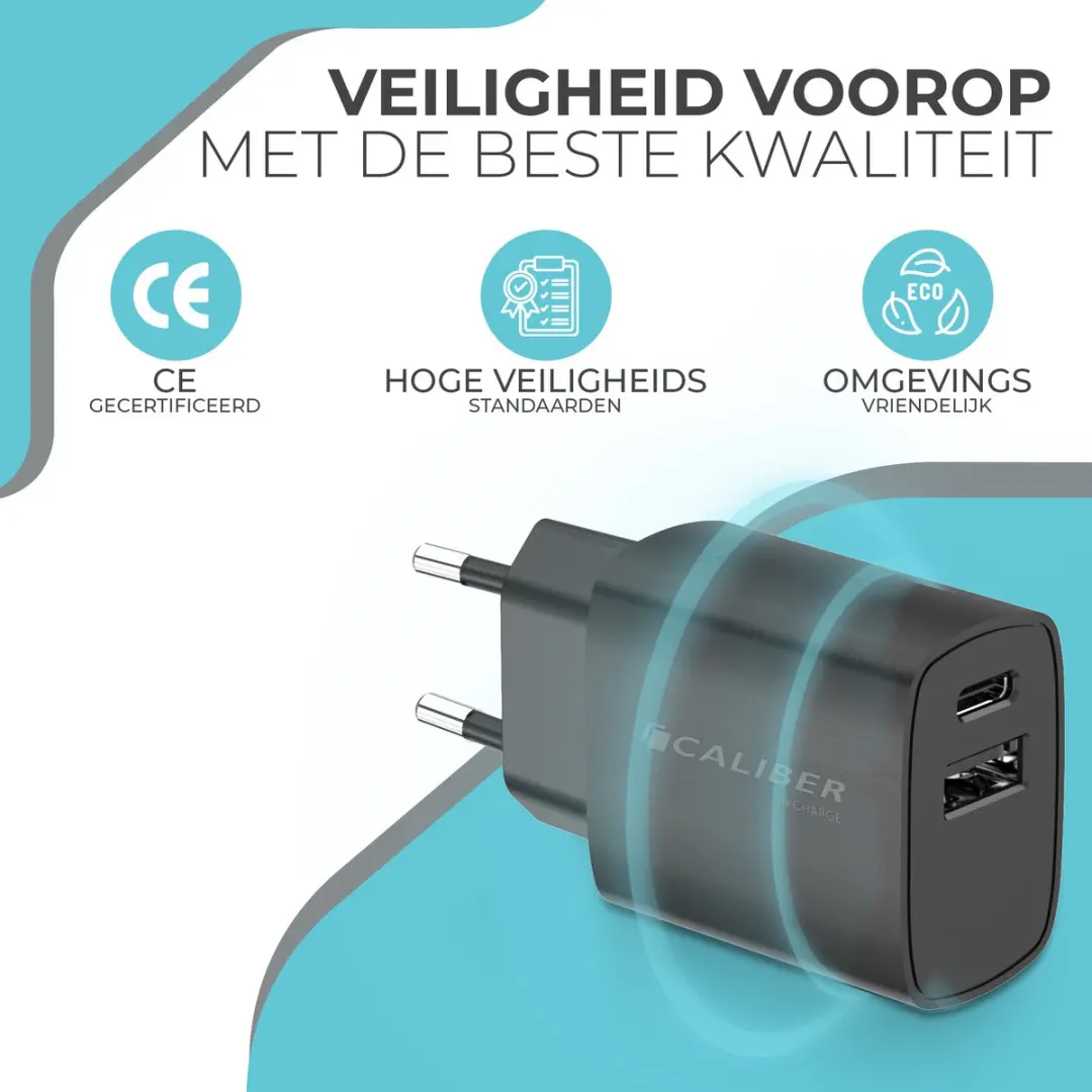 Caliber PSPQ-20CLB USB-C Adapter - 20W - 2x USB-C - Zwart