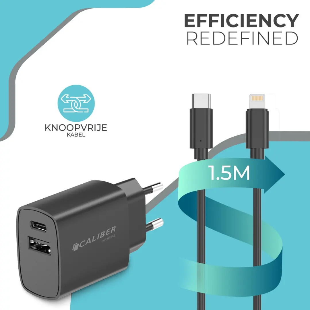 Caliber PSPQ-20CLB USB-C Adapter - 20W - 2x USB-C - Zwart