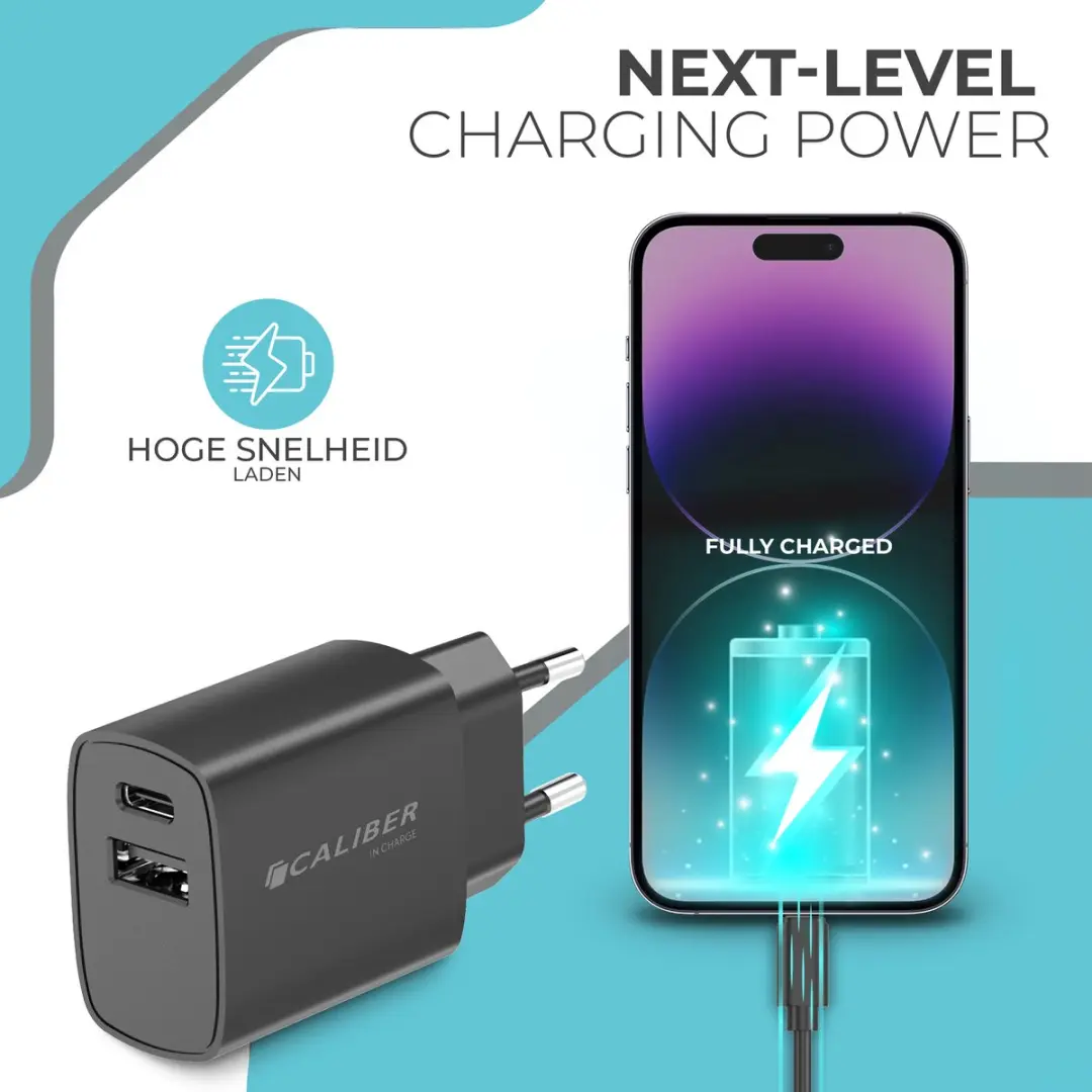 Caliber PSPQ-20CLB USB-C Adapter - 20W - 2x USB-C - Zwart