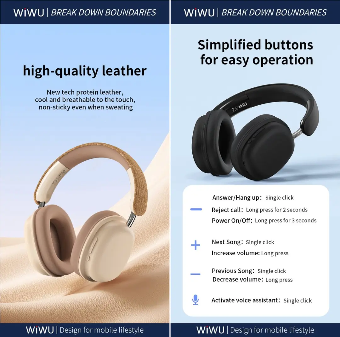 WiWu Elite 14405 Draadloze Over-Ear Koptelefoon - Bluetooth 5.3 - 60 Uur - Khaki