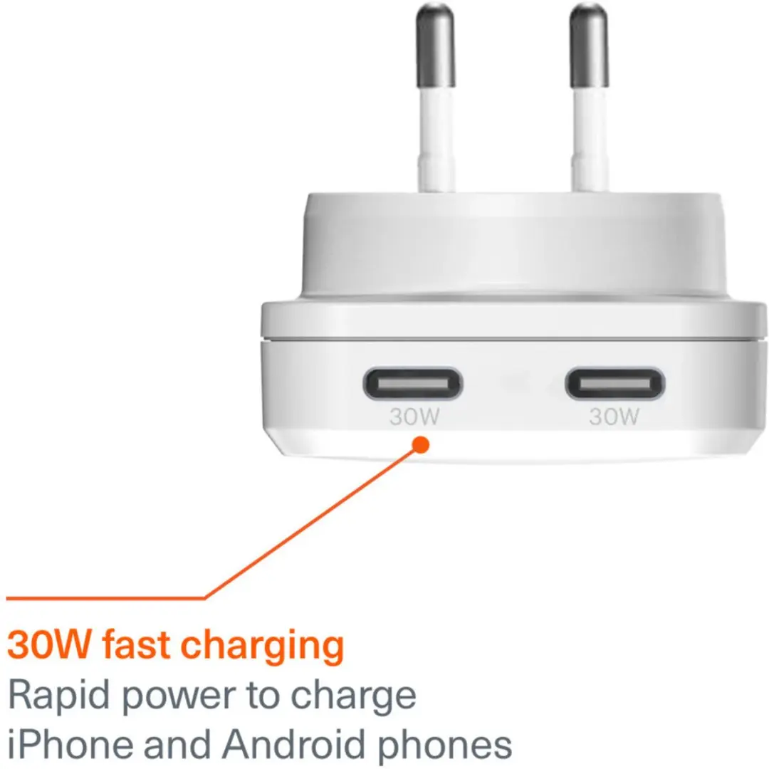 Cygnett Chargeplus Dual USB-C Slim Wall Charger 35W - Wit
