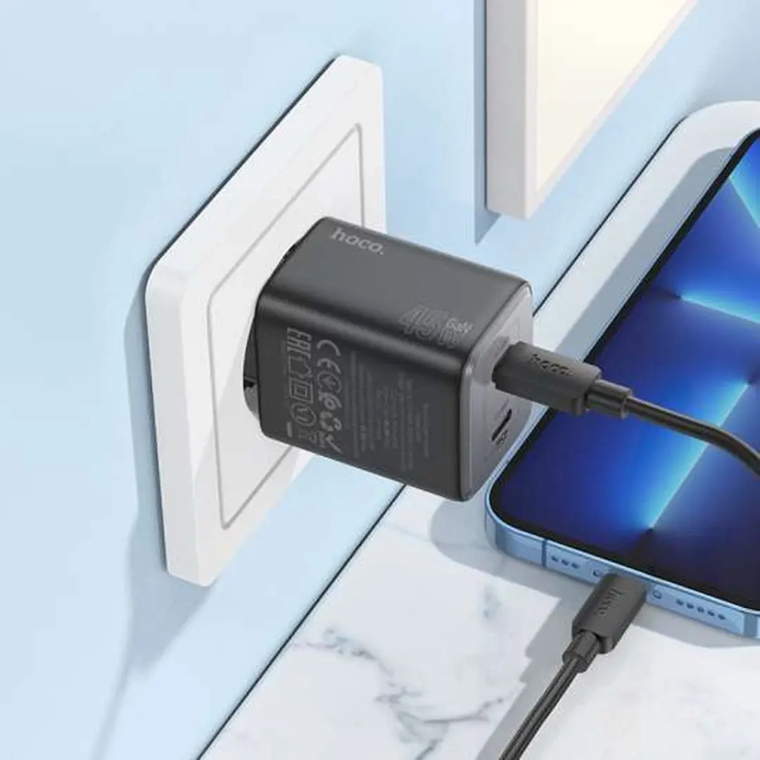 Hoco 45W Snellader - USB C & Lightning - 2x USB-A - Zwart