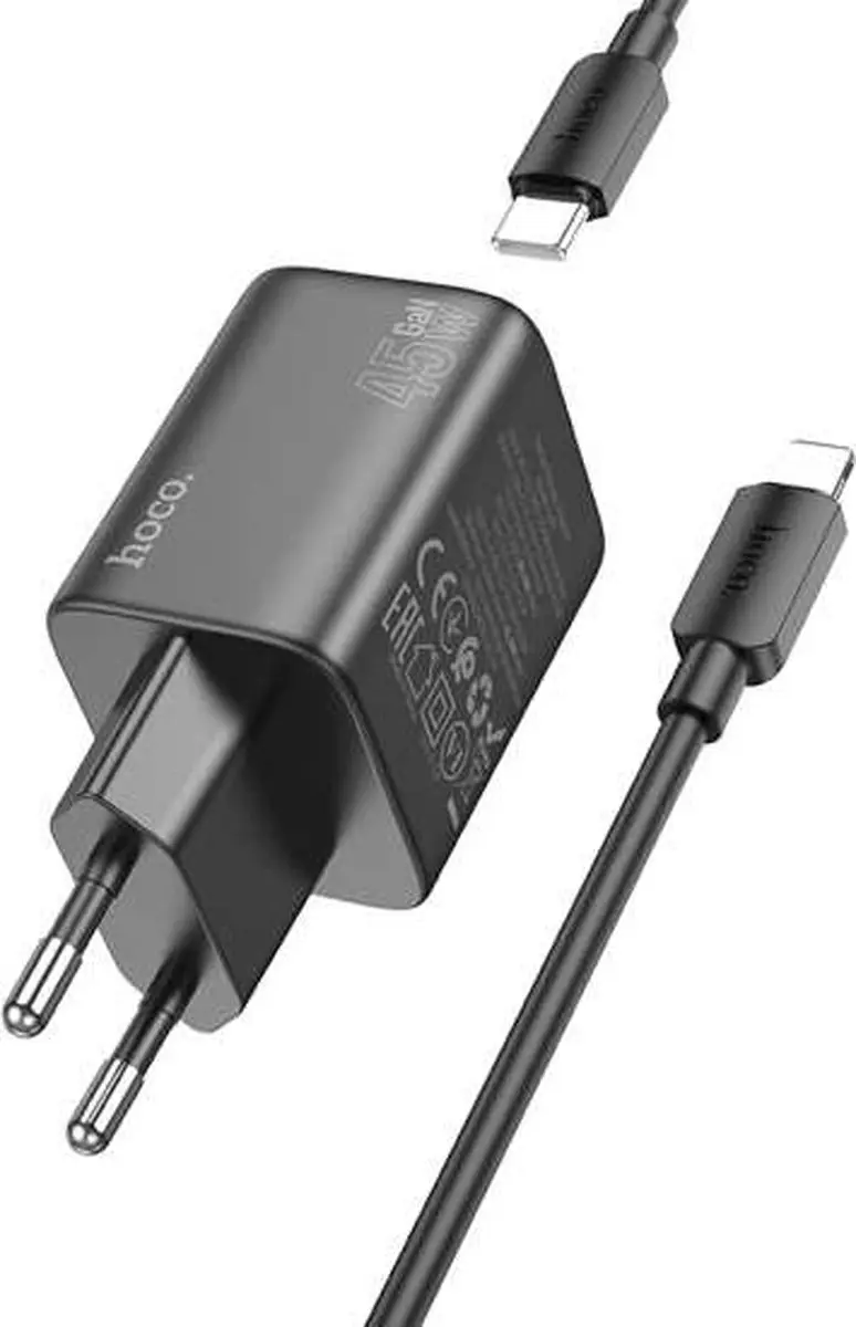 Hoco 45W Snellader - USB C & Lightning - 2x USB-A - Zwart