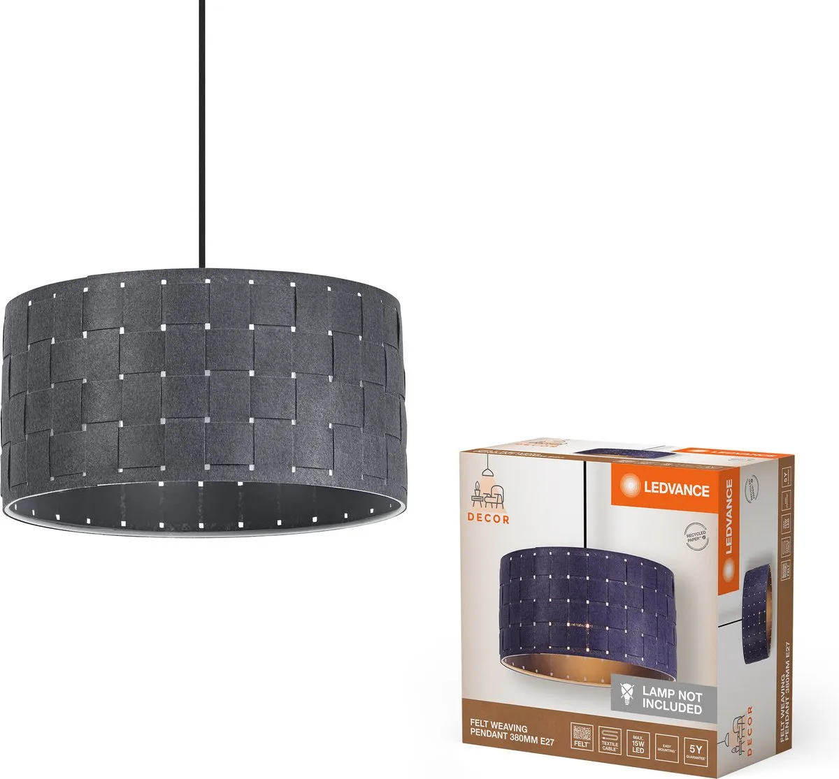 LEDVANCE Decor Felt Weaving Hanglamp - Grijs - E27 - Ø38cm