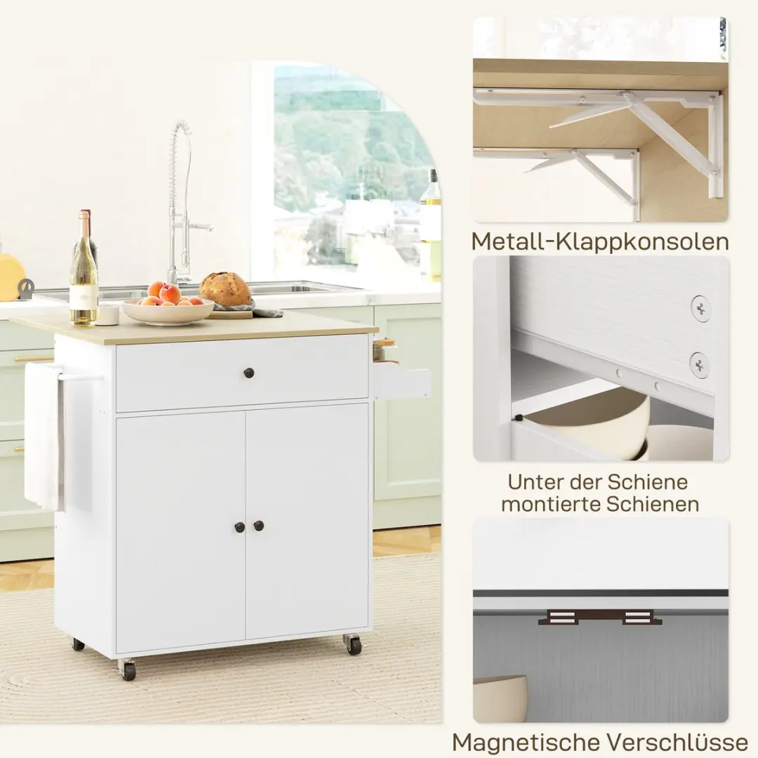 ECTEATOY Verrijdbaar Keukeneiland Wit - 106x42x87cm - afbeelding 6 van 6