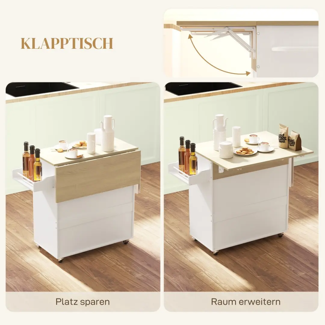 ECTEATOY Verrijdbaar Keukeneiland Wit - 106x42x87cm