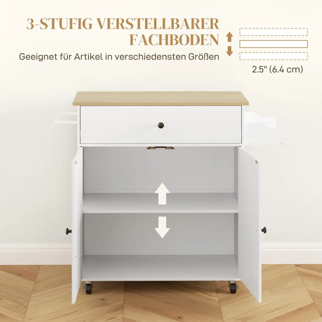 ECTEATOY Verrijdbaar Keukeneiland Wit - 106x42x87cm