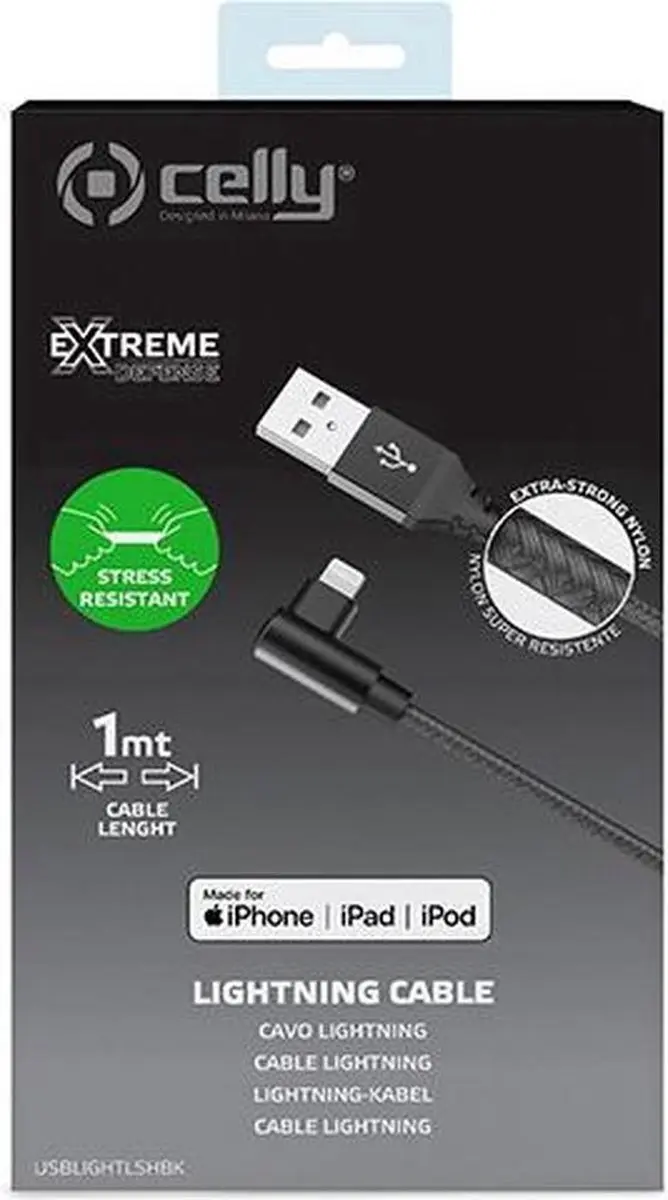 Celly USB-A naar Lightning USBLIGHTLSHBK - 1m - Zwart