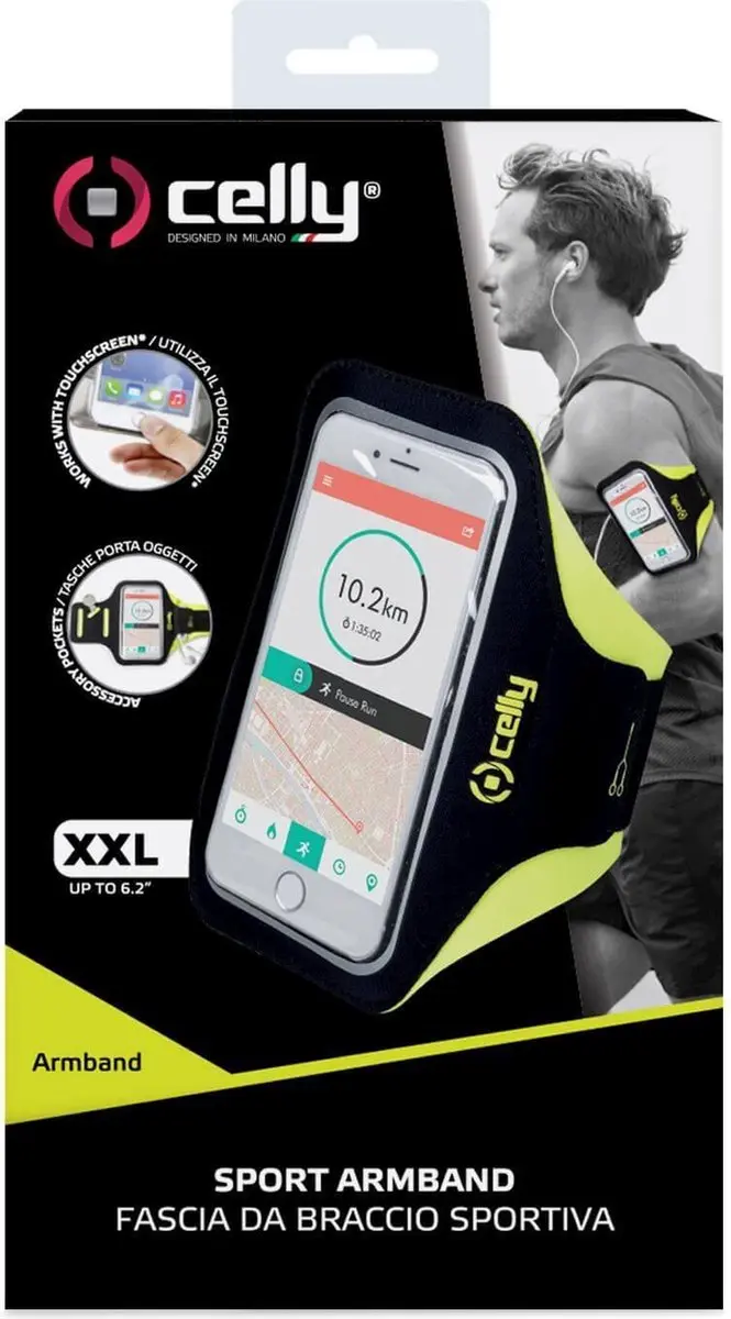 Celly Sportarmband ARMBANDXXLYL - Smartphonehouder 16,4x8,5cm - Zwart/Geel