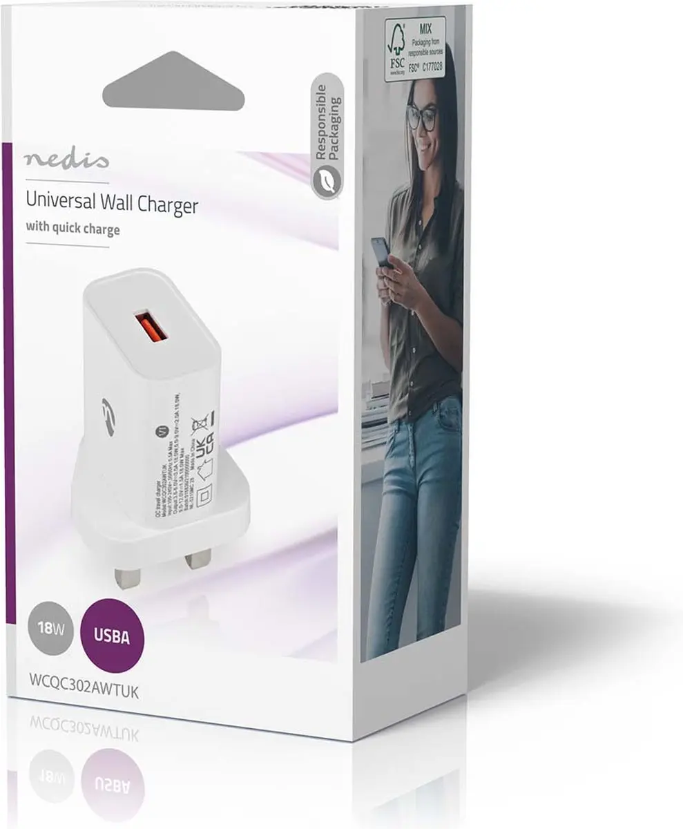 Nedis WCQC302AWTUK Oplader 18W - USB-A - Wit